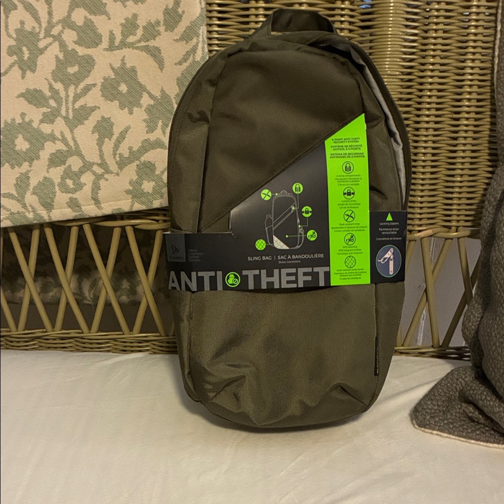 Anti-Theft Olive Green Sling Bag